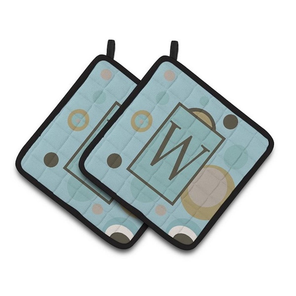 Carolines Treasures Monogram - Initial W Blue Dots Pair of Pot Holders, 7.5 x 3 x 7.5 in. - CJ1013-WPTHD