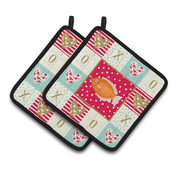 Carolines Treasures 7.5 x 7.5 in. Kissing Gourami Love Pair of Pot Holders - CK5488PTHD