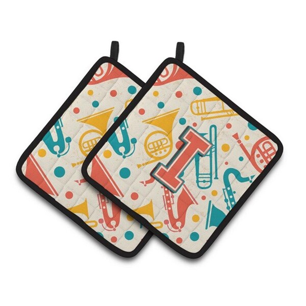 Carolines Treasures Letter I Retro Teal Orange Musical Instruments Initial Pair of Pot Holders, 7.5 x 3 x 7.5 in. - CJ2001-IPTHD