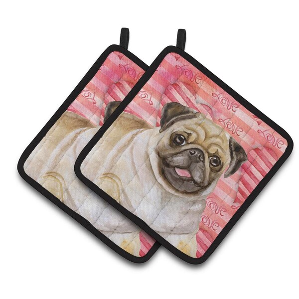 Carolines Treasures Fawn Pug Love Pair of Pot Holders - BB9805PTHD