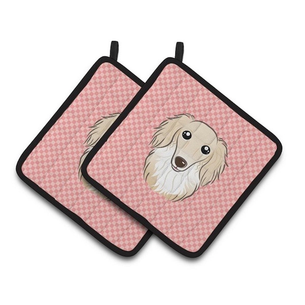 Carolines Treasures Checkerboard Pink Longhair Creme Dachshund Pair of Pot Holders, 7.5 x 3 x 7.5 in. - BB1212PTHD