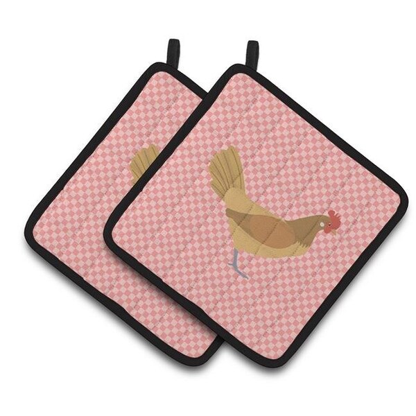 Carolines Treasures Carolines Treasures BB7832PTHD Frisian Friesian Chicken Pink Check Pair of Pot Holders - BB7832PTHD