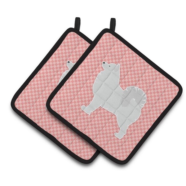 Carolines Treasures Samoyed Checkerboard Pink Pair of Pot Holders - BB3659PTHD
