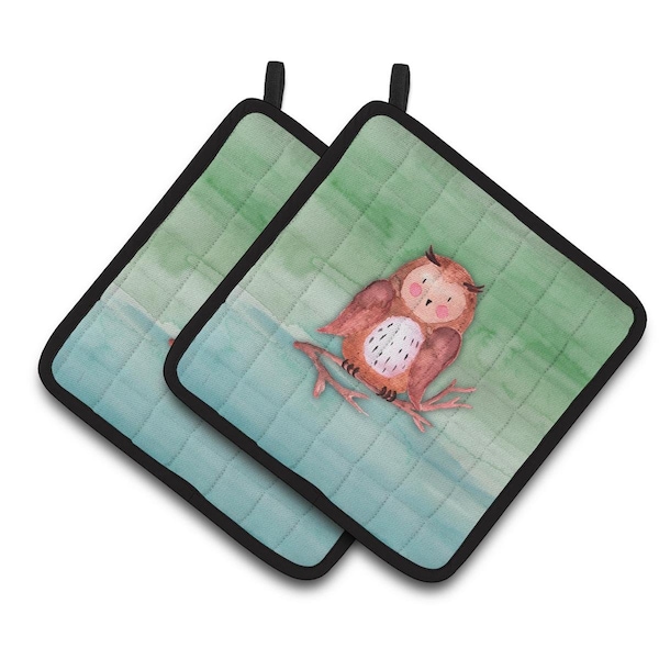 Carolines Treasures Brown Owl Watercolor Pair of Pot Holders - BB7443PTHD
