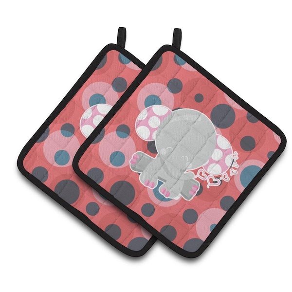 Carolines Treasures Elephant Lots of Polkadots Pair of Pot Holders - BB6951PTHD