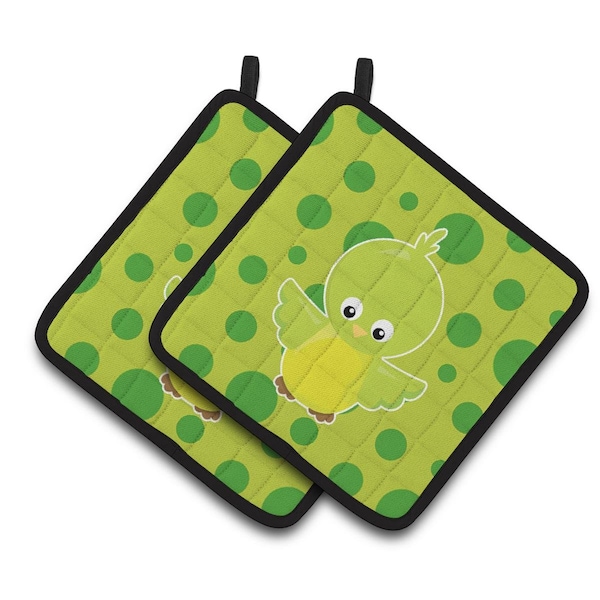 Carolines Treasures Bird on Green Polkadots Pair of Pot Holders - BB7012PTHD