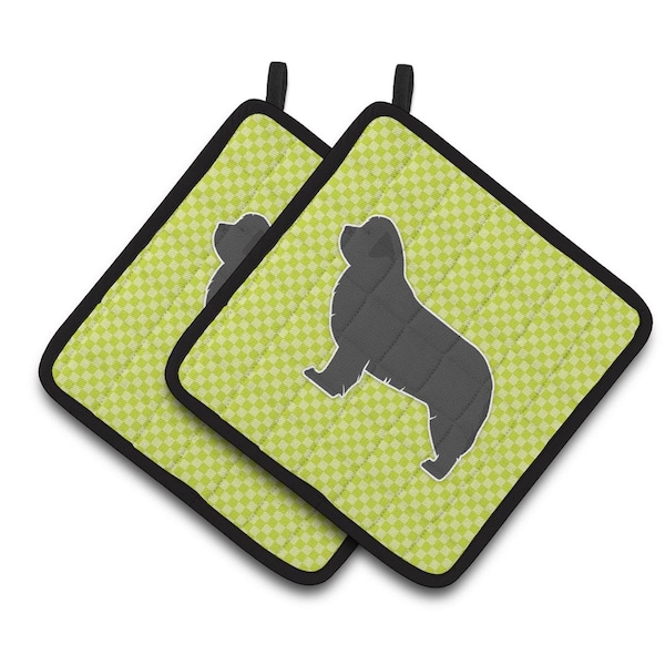 Carolines Treasures Newfoundland Checkerboard Green Pair of Pot Holders - BB3864PTHD
