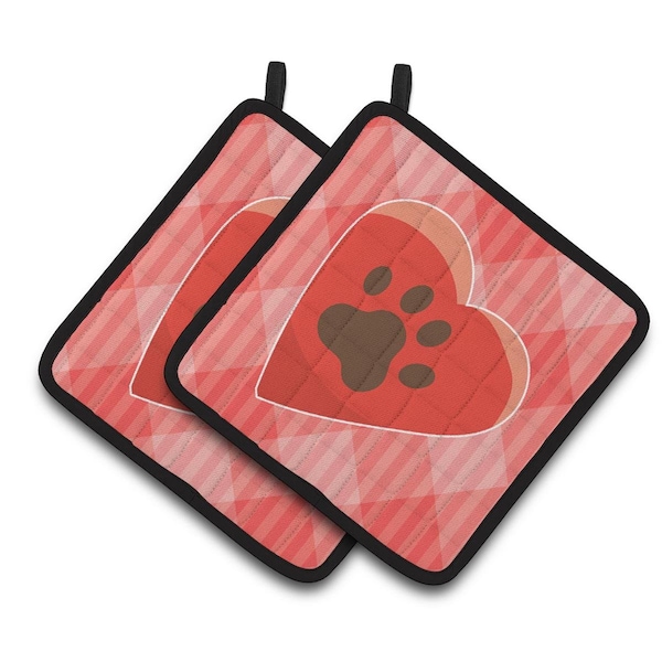 Carolines Treasures Puppy Pawprint Heart Pair of Pot Holders - BB7073PTHD