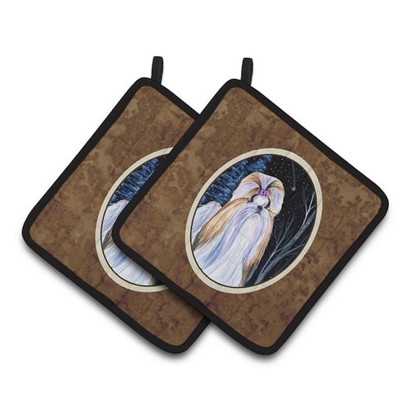 Carolines Treasures Starry Night Shih Tzu Pair of Pot Holders, 7.5 x 3 x 7.5 in. - SS8381PTHD