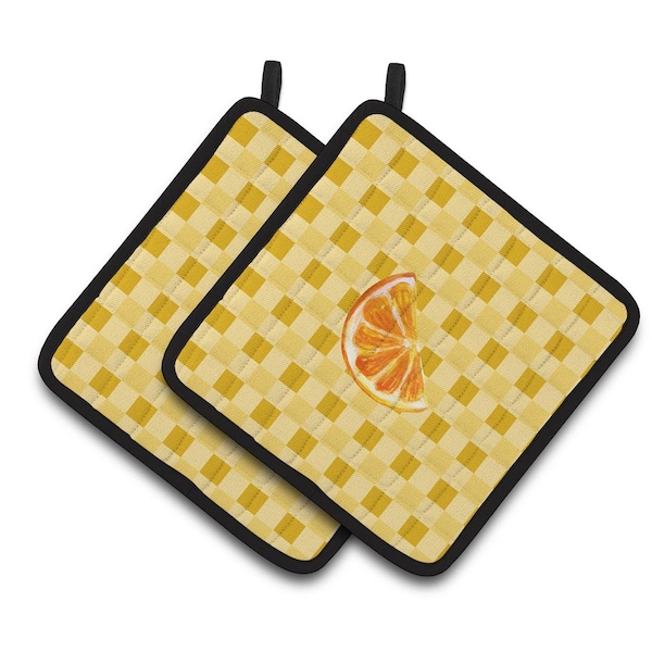 Carolines Treasures Sliced Oranges on Basketweave Pair of Pot Holders - BB7240PTHD