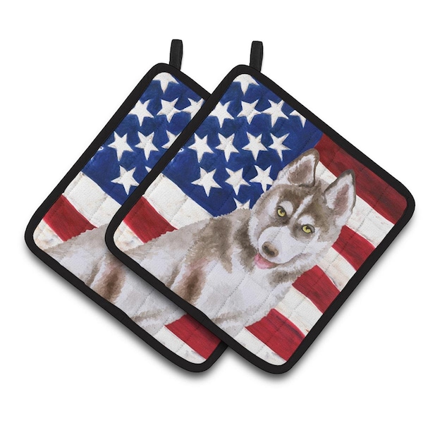 Carolines Treasures Siberian Husky Grey Patriotic Pair of Pot Holders - BB9696PTHD