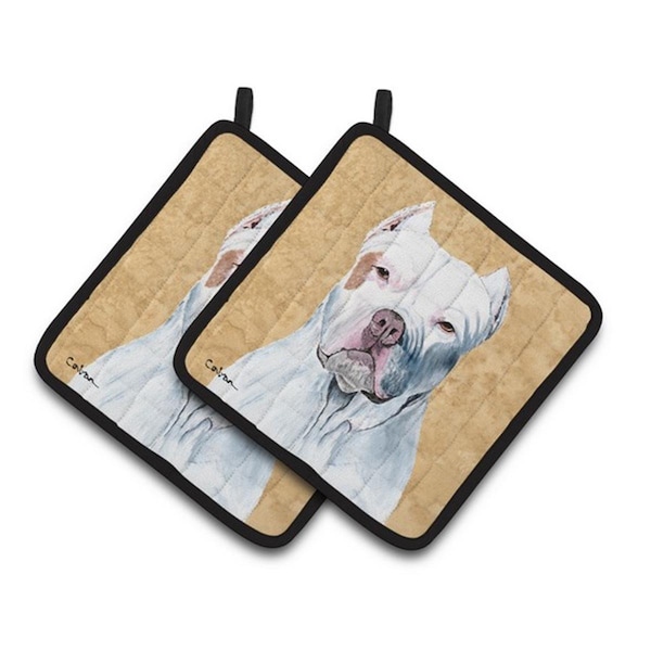 Carolines Treasures Pit Bull Wipe Your Paws Pair of Pot Holders, 7.5 x 3 x 7.5 in. - SC9130PTHD