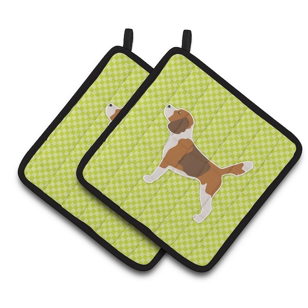Carolines Treasures Beagle Checkerboard Green Pair of Pot Holders - BB3810PTHD