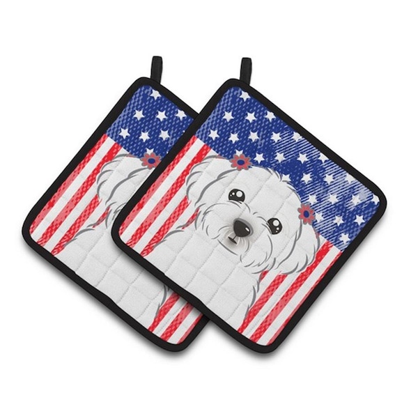 Carolines Treasures American Flag and Maltese Pair of Pot Holders, 7.5 x 3 x 7.5 in. - BB2138PTHD