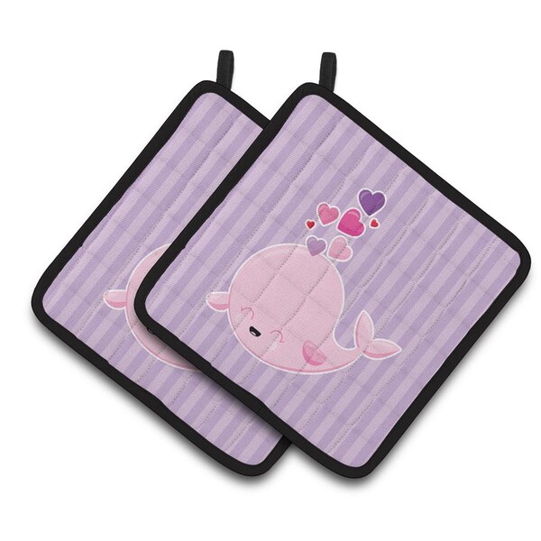 Carolines Treasures Pink Whale Pair of Pot Holders - BB7134PTHD