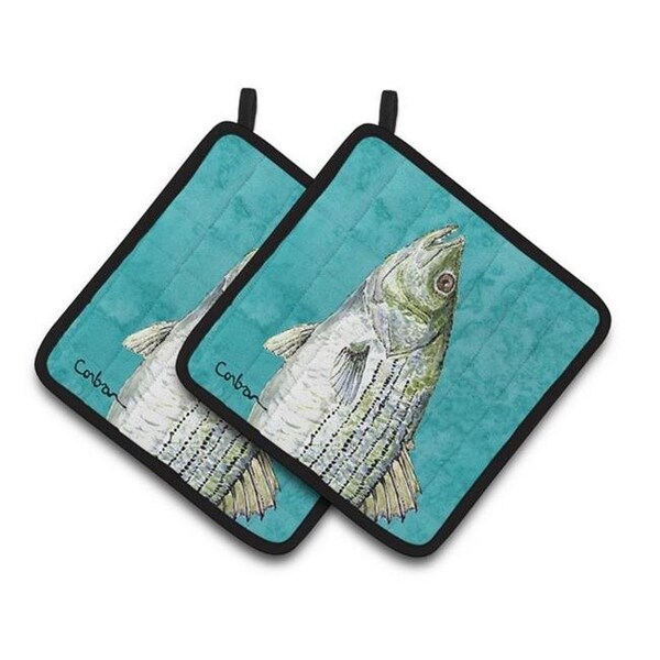 Carolines Treasures Carolines Treasures 8720PTHD Striped Bass Fish Pair of Pot Holders; 7.5 x 3 x 7.5 in. - 8720PTHD