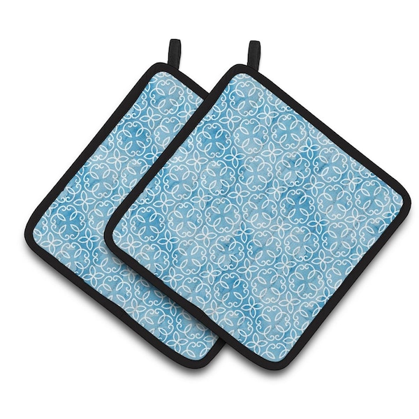 Carolines Treasures Watercolor Geometric Cirlce on Blue Pair of Pot Holders - BB7555PTHD