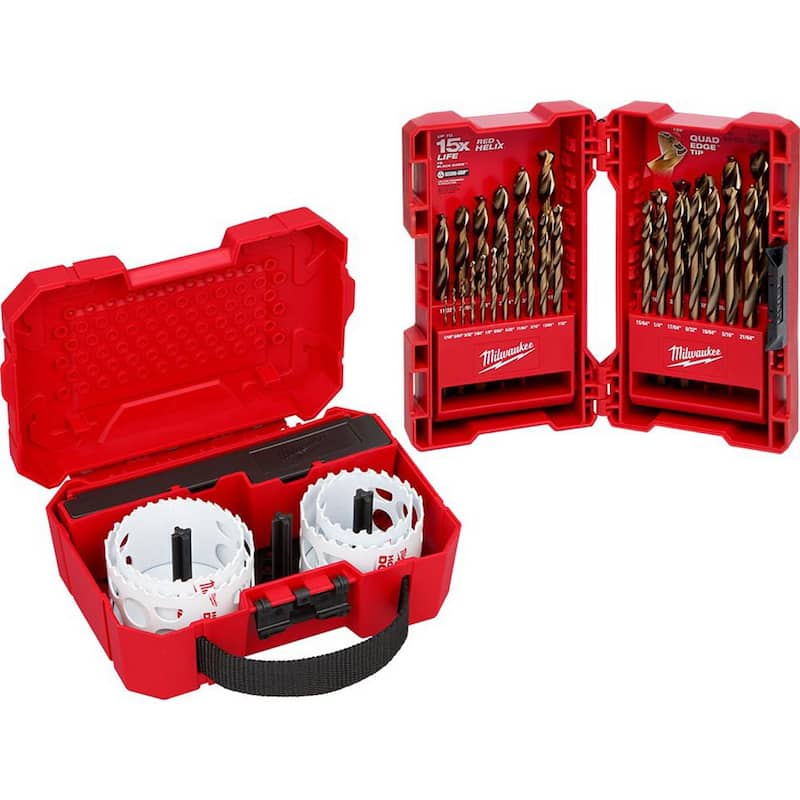 Juego de sierra de perforación bimetálica Hole Dozer de Milwaukee con set de brocas Cobalt Red Helix (36 piezas) - 49-22-4038-48-89-2332