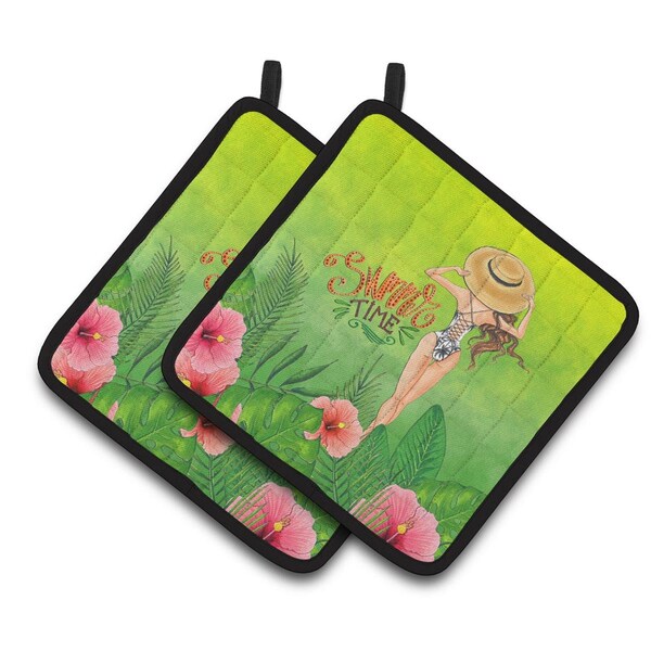 Carolines Treasures Summer Time Lady in Swimsuit Pair of Pot Holders - BB7455PTHD