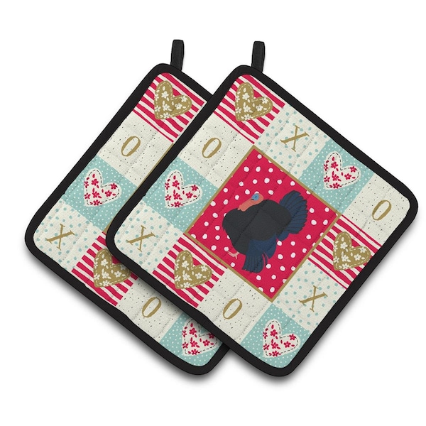 Carolines Treasures 7.5 x 7.5 in. Norfolk Black Turkey Love Pair of Pot Holders - CK5412PTHD