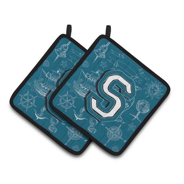 Carolines Treasures Letter S Sea Doodles Initial Alphabet Pair of Pot Holders, 7.5 x 3 x 7.5 in. - CJ2014-SPTHD