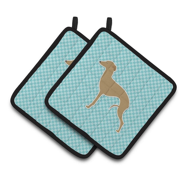 Carolines Treasures Italian Greyhound Checkerboard Blue Pair of Pot Holders - BB3714PTHD