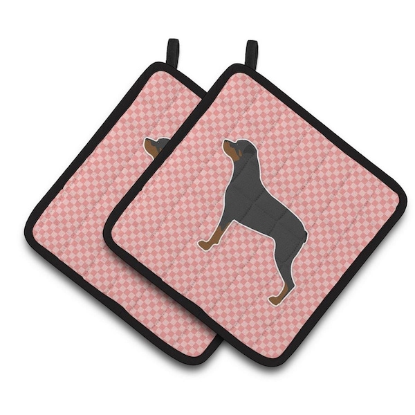 Carolines Treasures Rottweiler Checkerboard Pink Pair of Pot Holders - BB3666PTHD