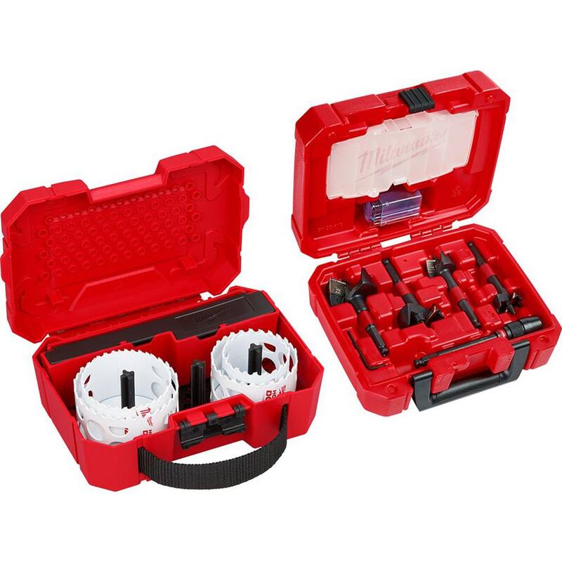 Kit de sierra de perforación bimetálica Milwaukee Hole Dozer con SWITCHBLADE y juego de brocas autotejeadoras para plomeros (12 piezas) - 49-22-4038-49-22-5100