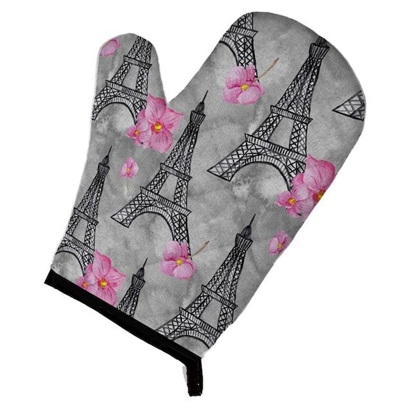 Carolines Treasures Carolines Treasures BB7503OVMT Watercolor Pink Flowers Eiffel Tower Oven Mitt - BB7503OVMT