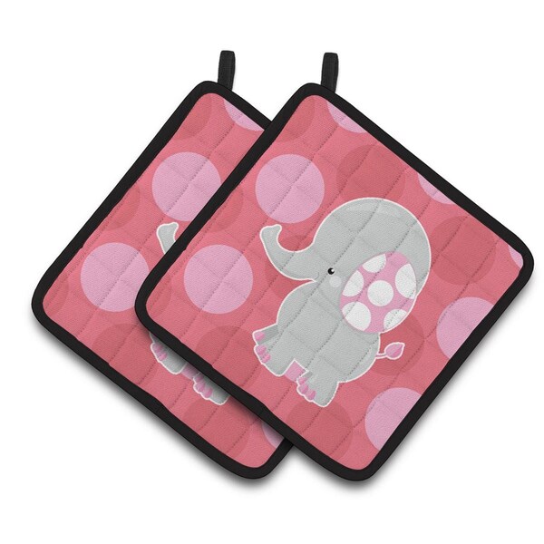 Carolines Treasures Elephant Big Polkadots Pair of Pot Holders - BB6950PTHD