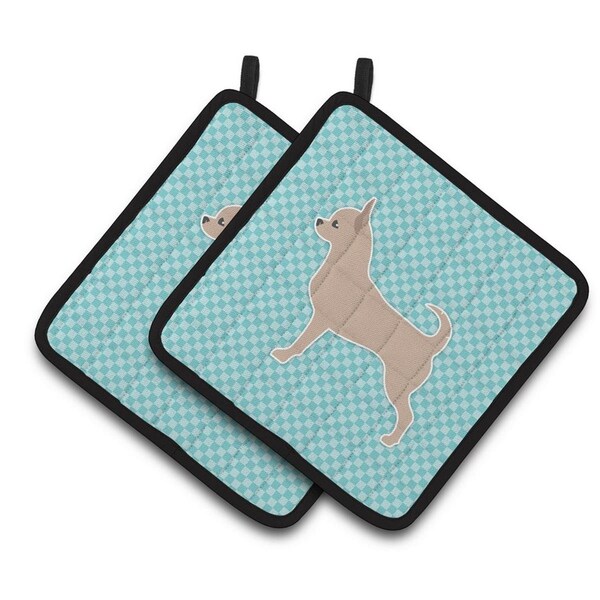 Carolines Treasures Chihuahua Checkerboard Blue Pair of Pot Holders - BB3750PTHD