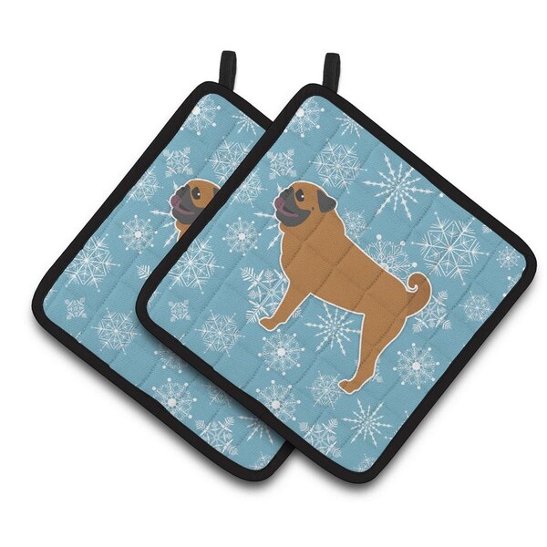 Carolines Treasures Winter Snowflake Pug Pair of Pot Holders - BB3547PTHD