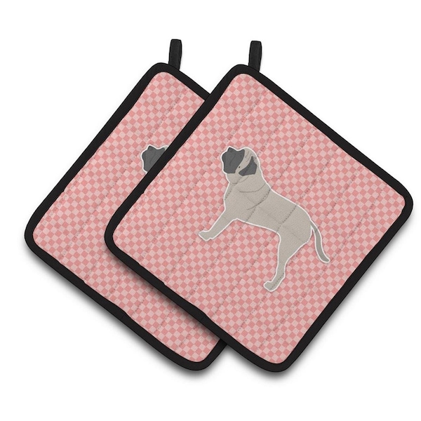 Carolines Treasures English Mastiff Checkerboard Pink Pair of Pot Holders - BB3656PTHD