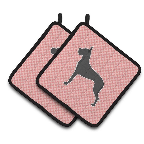 Carolines Treasures Great Dane Checkerboard Pink Pair of Pot Holders - BB3675PTHD
