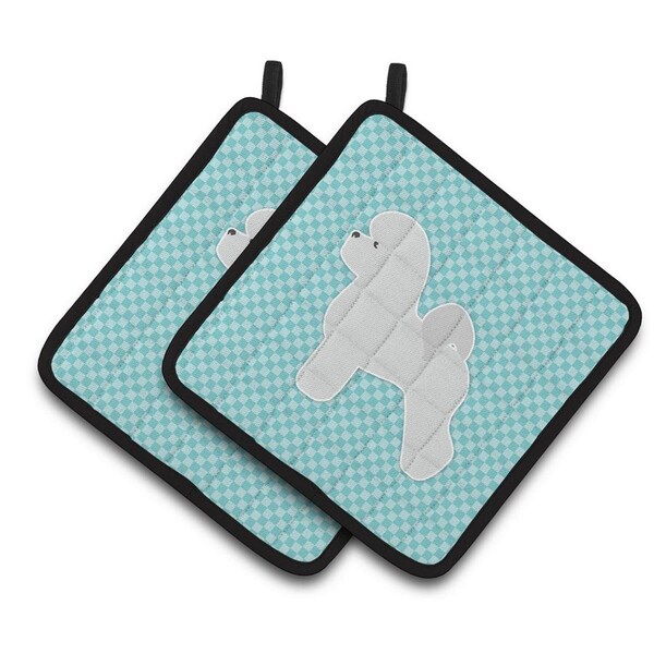 Carolines Treasures Bichon Frise Checkerboard Blue Pair of Pot Holders - BB3745PTHD