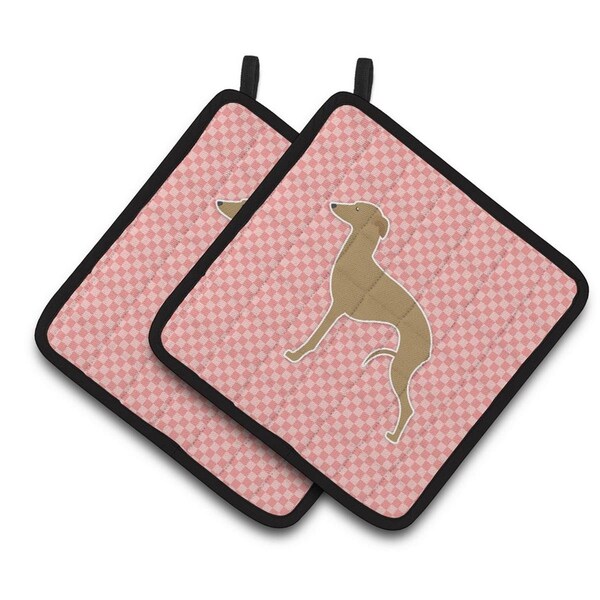 Carolines Treasures Italian Greyhound Checkerboard Pink Pair of Pot Holders - BB3614PTHD