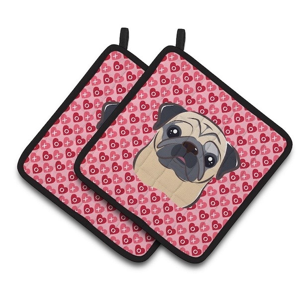 Carolines Treasures Fawn Pug Hearts Pair of Pot Holders - BB5332PTHD