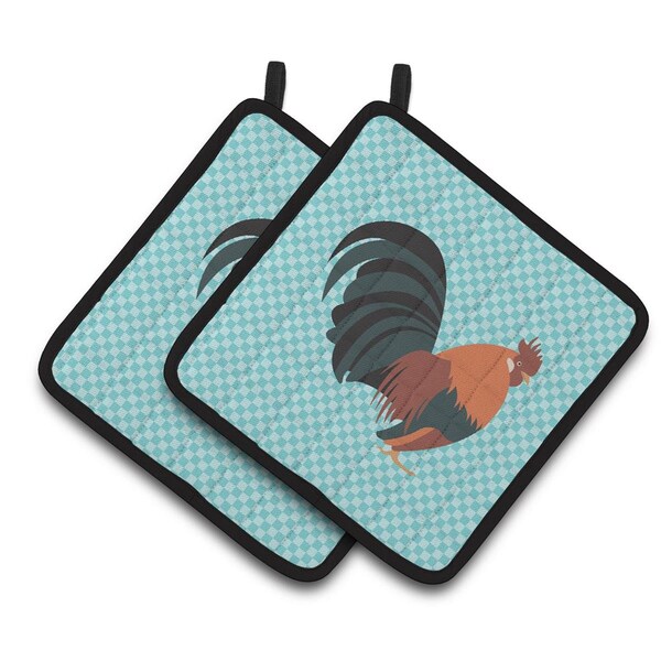 Carolines Treasures Dutch Bantam Chicken Blue Check Pair of Pot Holders - BB8010PTHD