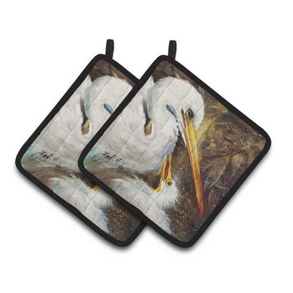 Carolines Treasures White Egret Feeding Baby Pair of Pot Holders, 7.5 x 3 x 7.5 in. - JMK1211PTHD