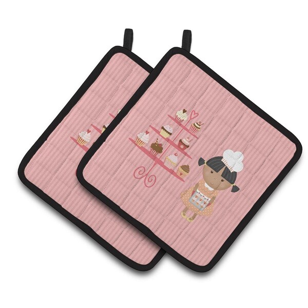 Carolines Treasures Cupcake Baker African American Pink Pair of Pot Holders - BB7257PTHD