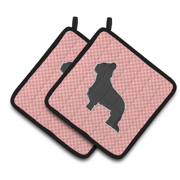 Carolines Treasures Briard Checkerboard Pink Pair of Pot Holders - BB3626PTHD