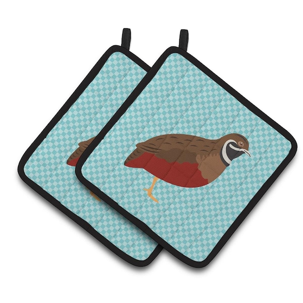 Carolines Treasures Chinese Painted or King Quail Blue Check Pair of Pot Holders - BB8130PTHD