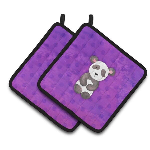 Carolines Treasures Polkadot Panda Bear Watercolor Pair of Pot Holders - BB7375PTHD