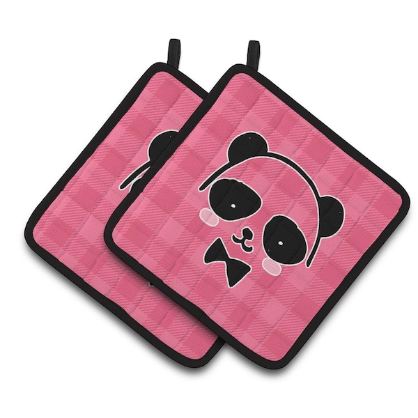 Carolines Treasures Panda Bear Pink Face Pair of Pot Holders - BB7039PTHD