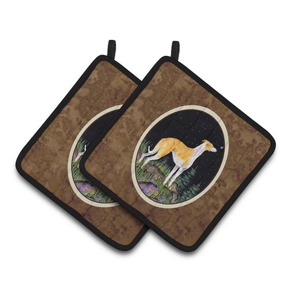 Carolines Treasures Starry Night Whippet Pair of Pot Holders, 7.5 x 3 x 7.5 in. - SS8492PTHD