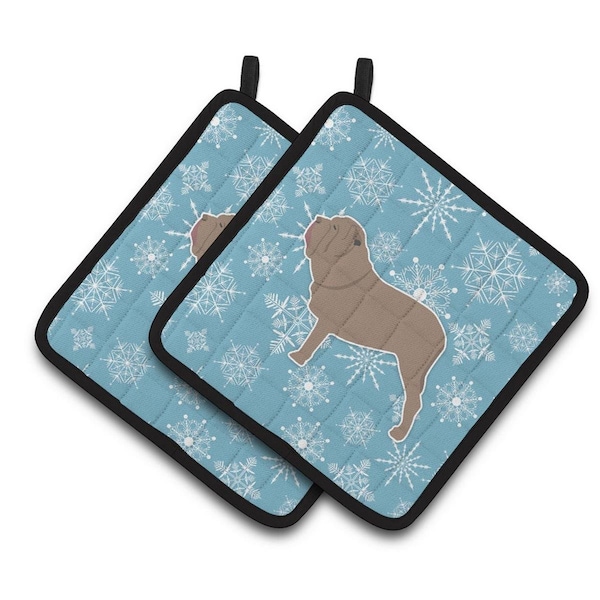 Carolines Treasures Winter Snowflake Neapolitan Mastiff Pair of Pot Holders - BB3565PTHD