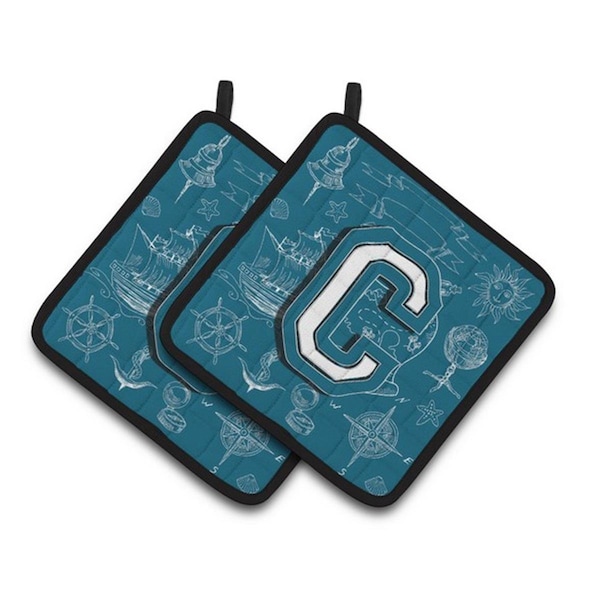 Carolines Treasures Letter C Sea Doodles Initial Alphabet Pair of Pot Holders, 7.5 x 3 x 7.5 in. - CJ2014-CPTHD