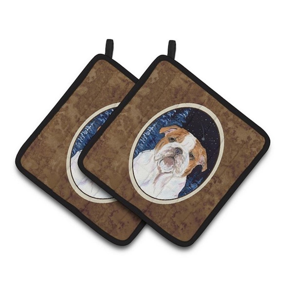 Carolines Treasures Starry Night English Bulldog Pair of Pot Holders, 7.5 x 3 x 7.5 in. - SS8447PTHD