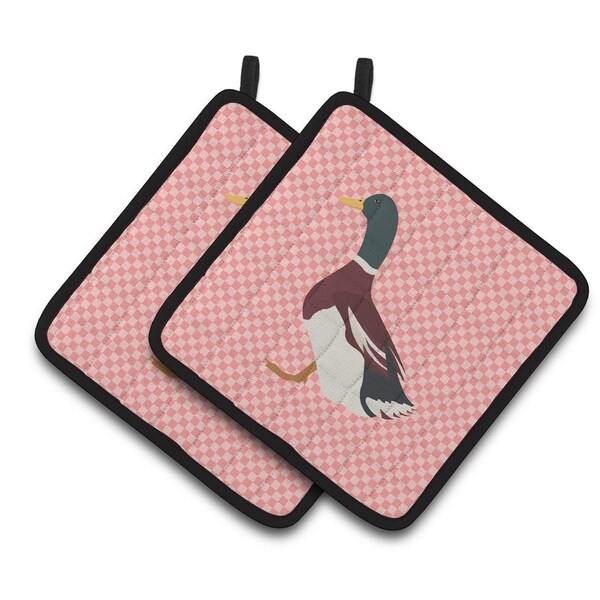 Carolines Treasures Rouen Duck Pink Check Pair of Pot Holders - BB7856PTHD