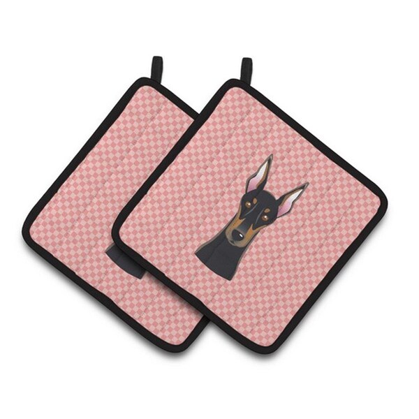 Carolines Treasures Checkerboard Pink Doberman Pair of Pot Holders, 7.5 x 3 x 7.5 in. - BB1245PTHD